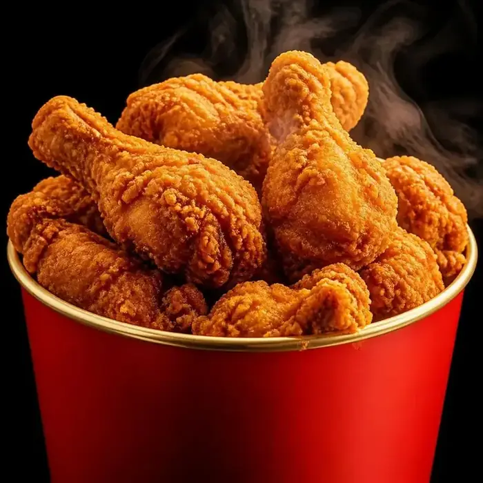 Bucket overflowing with LFC crispy fried chicken